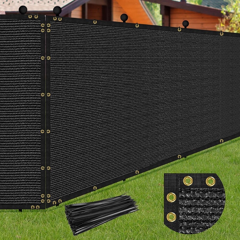 phepetroll 4 x 50FT Privacy Screen Fence Black Heavy Duty Mesh Fencing Shade Net Cover with Reinforced Bindings 100 Straps for Outdoor Chain Link Fence Patio Wall Garden Backyard, Black - Image 1